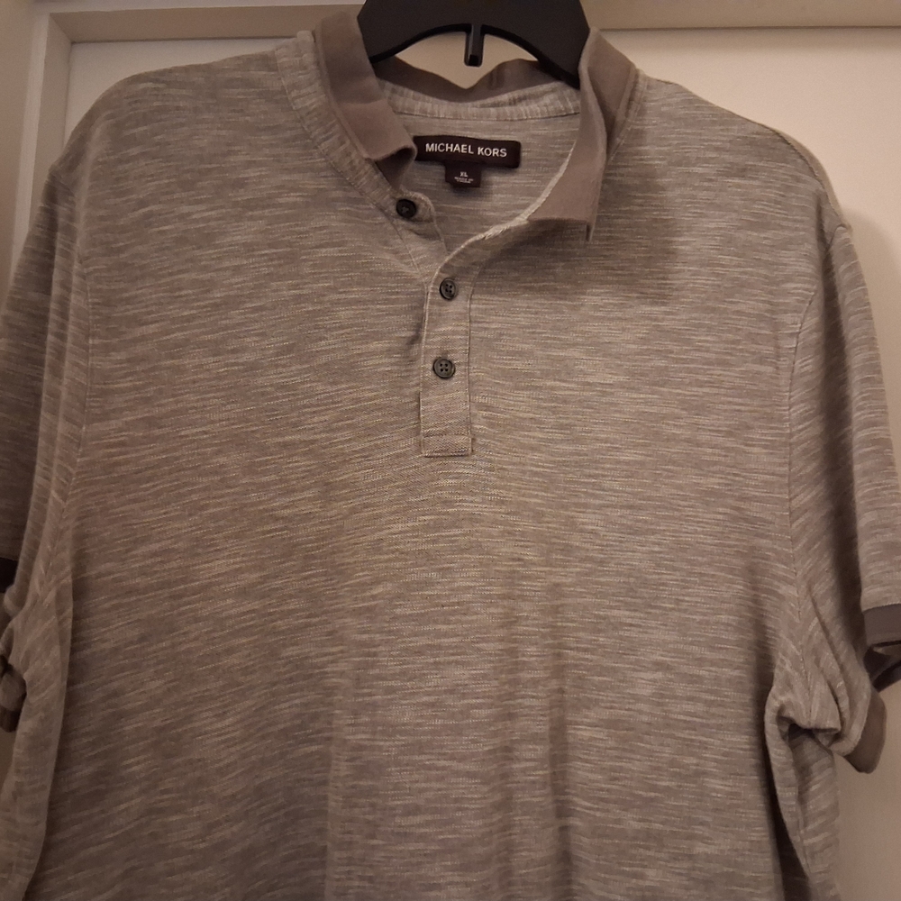 Michael Kors Men's Polo Shirt SzXL Gray Space Dye Heathered Short Sleeve Casual